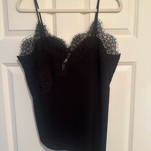 H&M Black Lace Trim Satin Cami Tank Top